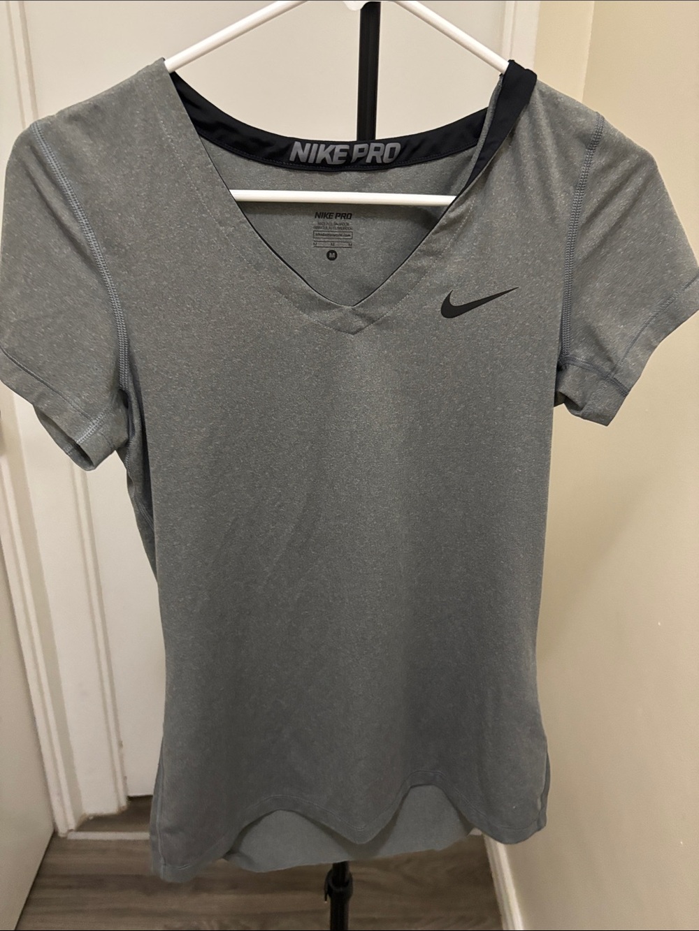 Nike Gray V-Neck Dri-FIT Short Sleeve Top
